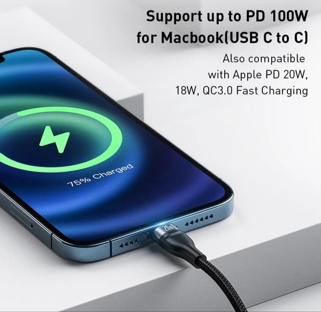 Picture of Baseus 3 in 1 USB Cable 5A Fast Charging for iPhone, Xiaomi, Samsung, Huawei, Type-C, Micro USB, Nylon Braided, LED Indicator, 1.2m