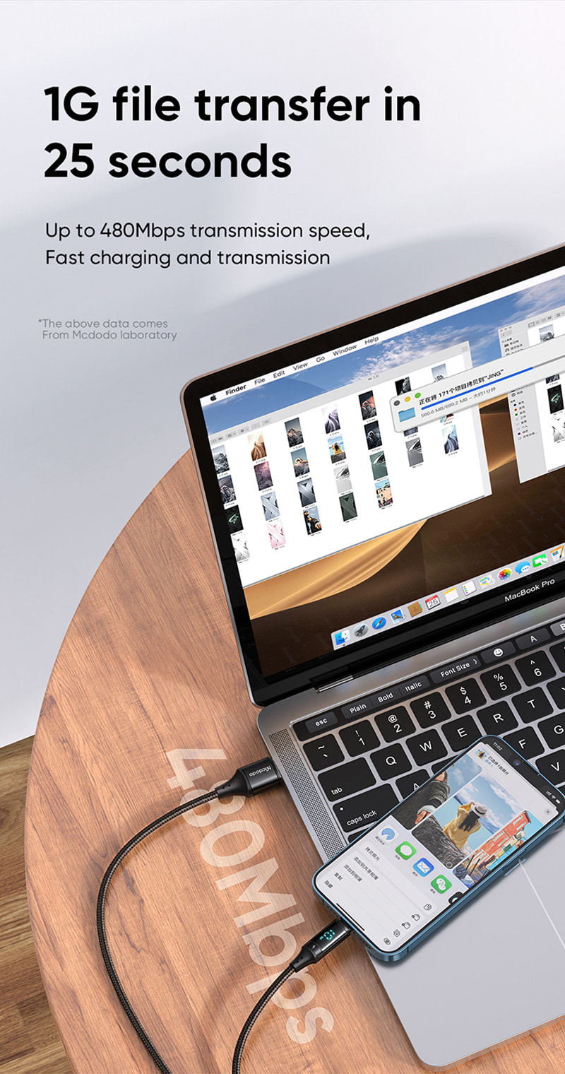 Picture of MCDODO CA-1060 Lightning 1.2M Digital Display Fast Charging Data Cable Black