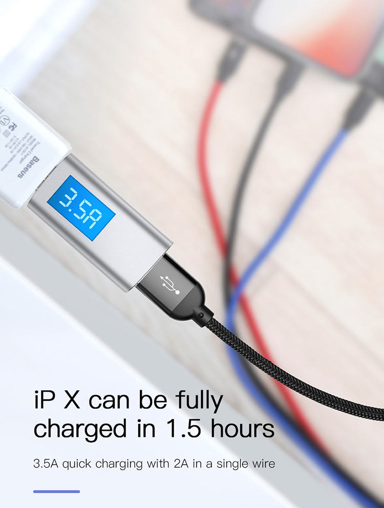 Picture of Baseus 3 in 1 USB Cable 3.5A Micro USB Type C Charging Lighting cable - 1.2 M