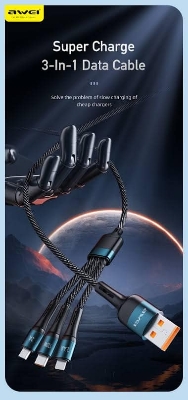 Picture of AWEI 120W 3in1 fast charging cable 1.2m