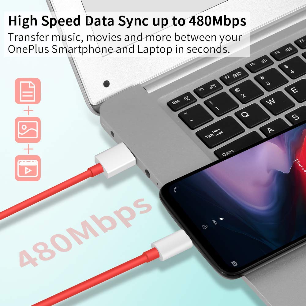 Picture of Official Oneplus 7T pro 7T Warp Fast Charger cable 6A Dash Quick USB Type-C data cable for One plus 7Pro 7 6T 6 5T 5 - Cable Protector