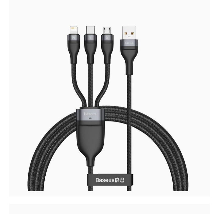 Picture of Baseus Flash Series 3 IN 1 66W Fast Charging Data Cable USB to M+L+C 5A 1.2m Black