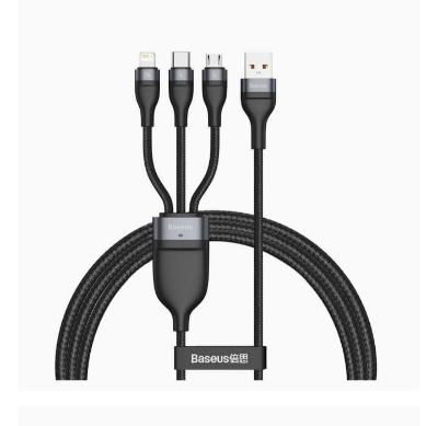 Picture of Baseus Flash Series 3 IN 1 66W Fast Charging Data Cable USB to M+L+C 5A 1.2m Black