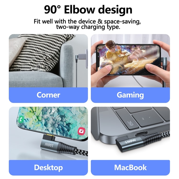 Picture of JOYROOM Type-C to Type-C 100W 5A Cable Elbow Data Cable 1.5m