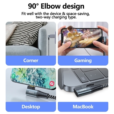 Picture of JOYROOM Type-C to Type-C 100W 5A Cable Elbow Data Cable 1.5m