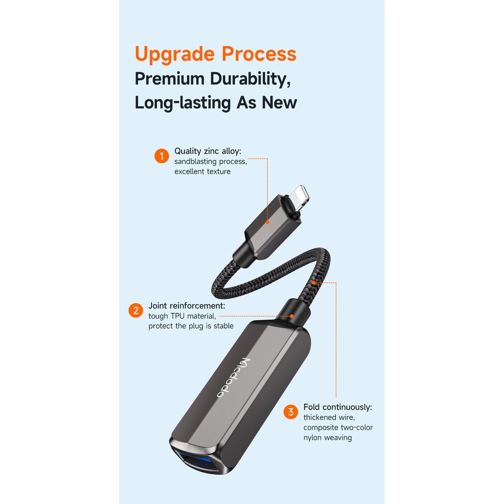 Picture of Mcdodo CA-269 2 in 1 USB to lightning OTG Converter Adapter For iP 14 Pro Max 13 12 11 Xr 8 7 U Disk Flash Drive Data Converter