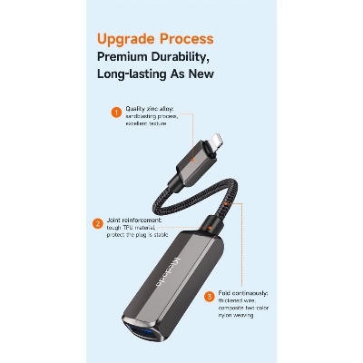 Picture of Mcdodo CA-269 2 in 1 USB to lightning OTG Converter Adapter For iP 14 Pro Max 13 12 11 Xr 8 7 U Disk Flash Drive Data Converter