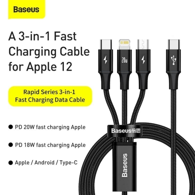 Picture of Baseus 3 In 1 USB Cable Fast Charge 3.5A Micro Type-C Cable Lightning Data Cable Quick Charge Forall phone