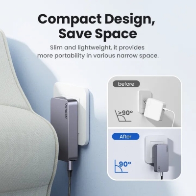 Picture of UGREEN Nexode Pro 65W USB C Charger Flat, 3-Port Ultra-Slim GaN Compact Fast PPS Wall Charger for MacBook Pro/Air, Pixelbook, iPad Pro, iPhone 15 Pro/14, Galaxy S23/Note20, Pixel 8, Steam Deck