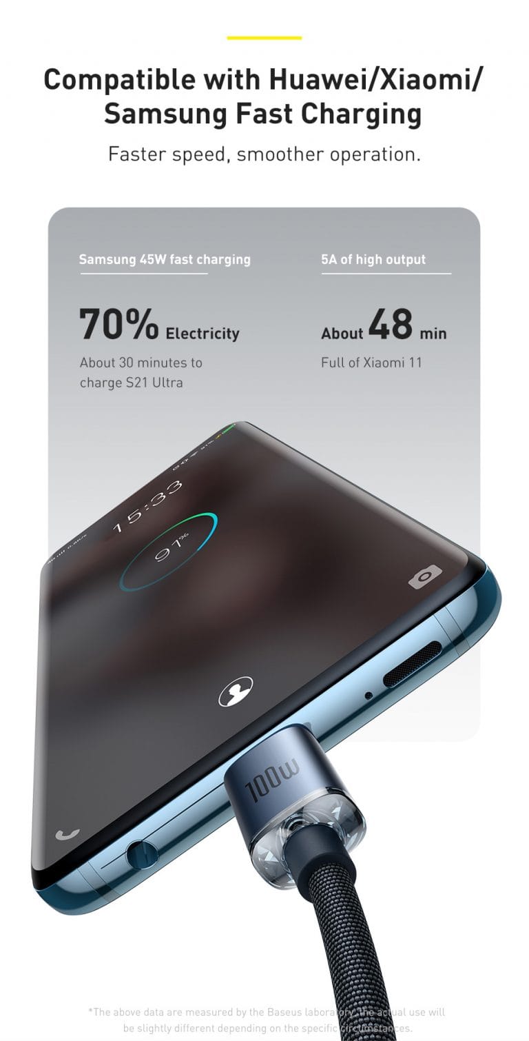 Picture of Baseus 100W 2M Type-C to Type-C Crystal Shine Series Fast Charging Data Cable Black