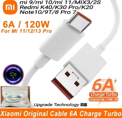 Picture of Xiaomi Type-C 6A 33w 65w 120w Turbo Charger Cable Quick Charging Type C USB For Mi 10 11 CC9 Pro CC9e 8 9 9se Redmi K30 Pro Note 9s 8T - Cable Protector