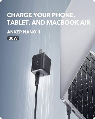 Picture of Anker Nano II 30W Fast Charger Adapter, GaN II Compact Charger for MacBook_Air/ iPhone_13/13 Mini/ 13 Pro/ 13 Pro Max/ 12, Galaxy S21, Note 20, iP-ad_Pro, Pixel, and More