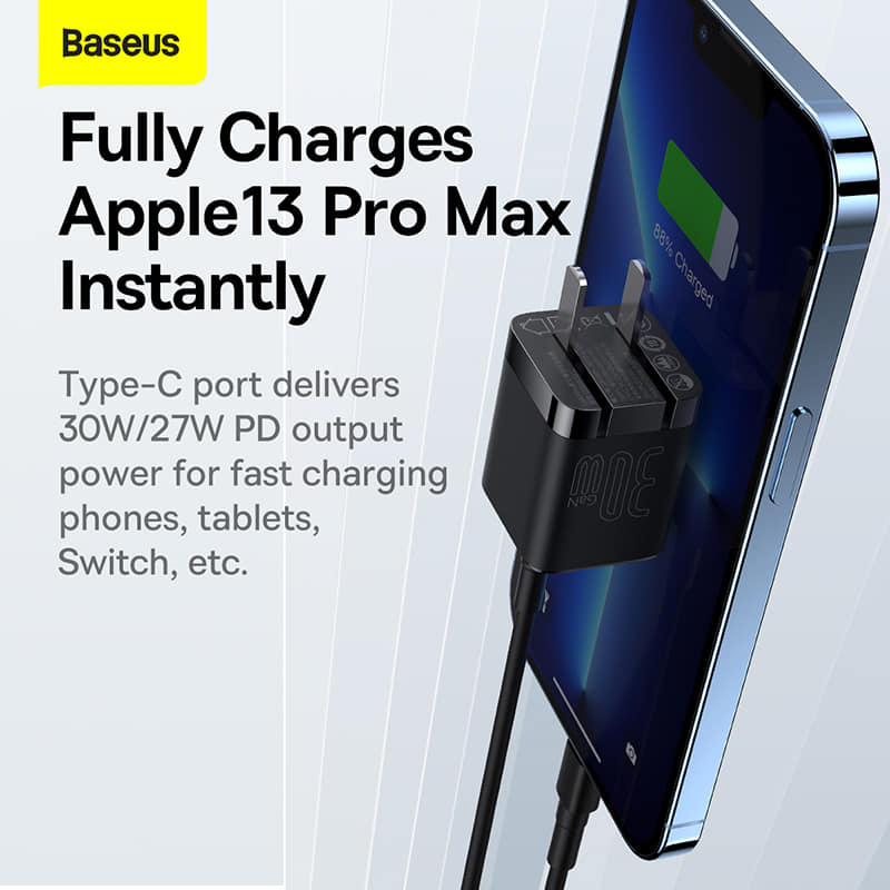 Picture of Baseus GaN3 30W USB-C PD Charger US Pin  Black