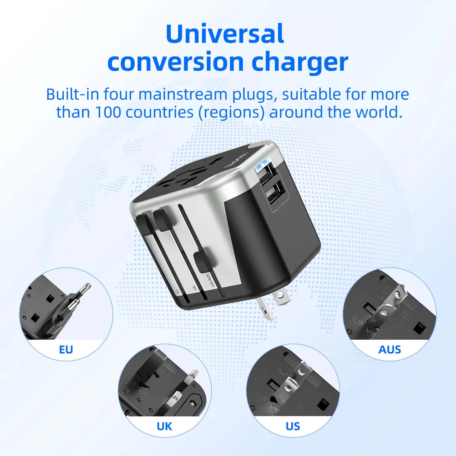 Picture of Hoco AC5 2USB+1Socket Universal Travel Adapter