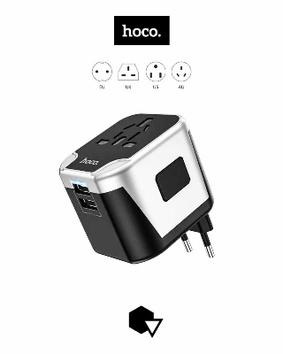 Picture of Hoco AC5 2USB+1Socket Universal Travel Adapter