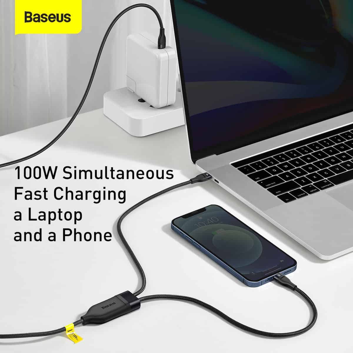 Picture of Baseus Type-C - Type-C Cable Flash Series 2-in-1 Fast charging Type-C to L+C 100W 1.2m Black