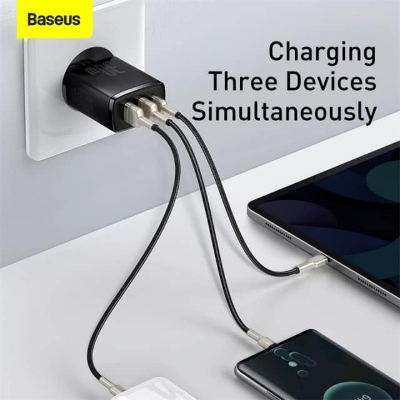 Picture of Baseus 30W Charger Type C PD Fast Charging US Plug 3 Ports USB Quick Phone Charger- CN Plug