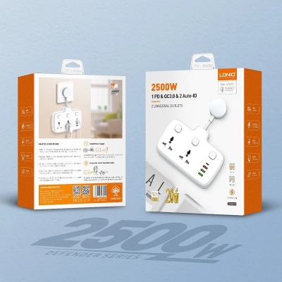 Picture of LDNIO SC2413 EU PLUG Power Strip British Standard Multifunctional Plug-In Board USB Socket British Standard Plug Panel Converter PD 20W Charging Port Qc3.0 Independent Switch Charger Adapter For 12 Pro Max 13 Pro Max 13 Mini