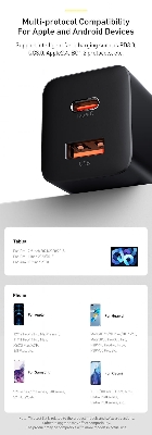 Picture of BASEUS Super Si Pro Quick Charger Type-C + USB Dual Port Charging Adapter 30W - EU Plug/Black