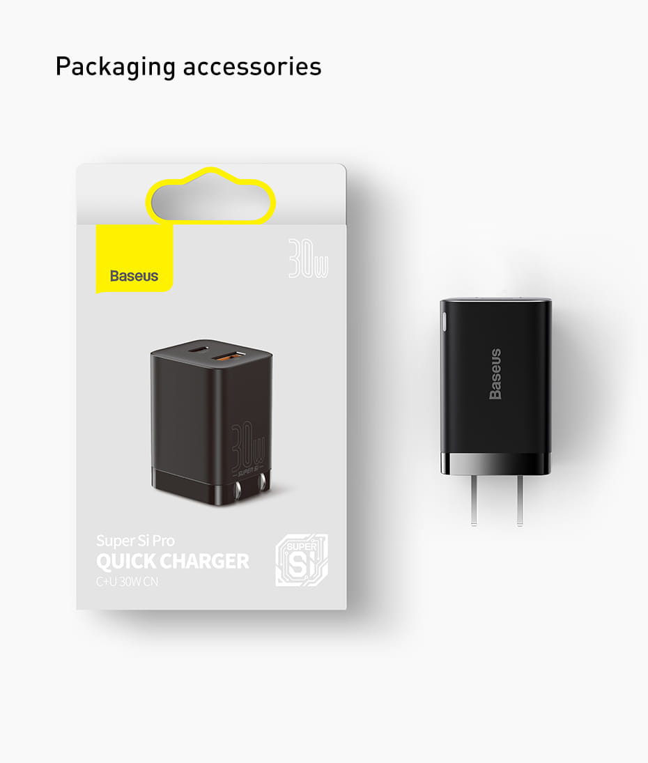 Picture of BASEUS Super Si Pro Quick Charger Type-C + USB Dual Port Charging Adapter 30W - EU Plug/Black