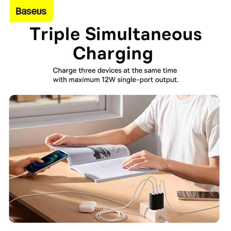 Picture of Baseus 17w Charger 3 Usb Output Black CN Plug