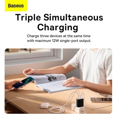 Picture of Baseus 17w Charger 3 Usb Output Black CN Plug