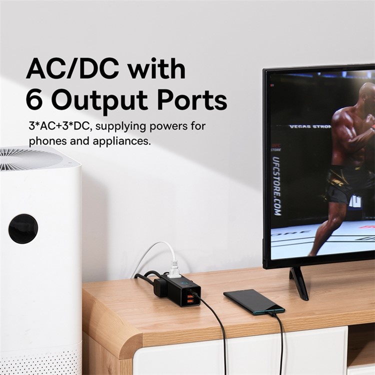 Picture of BASEUS GaN Power Combo Digital Power Strip 3AC+2USB+1 30W for Mobile Phone, Tablet, Laptop (CN Plug) - Black