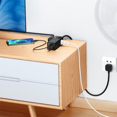 Picture of BASEUS GaN Power Combo Digital Power Strip 3AC+2USB+1 30W for Mobile Phone, Tablet, Laptop (CN Plug) - Black