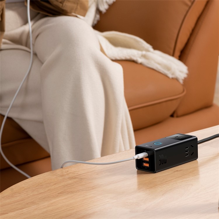 Picture of BASEUS GaN Power Combo Digital Power Strip 3AC+2USB+1 30W for Mobile Phone, Tablet, Laptop (CN Plug) - Black