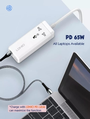 Picture of LDNIO 65W MAX USB Wall Charger with Universal Outlet Power Strip Extension Socket with USB C 2500W Travel Adapter Fast Charger PD & QC 3.0 Singapore UK Plug 2 Meter Cable