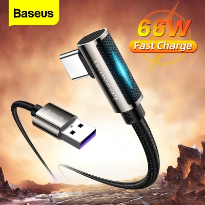 Picture of Baseus Led Usb Type C Cable 90 Degree Fast Charging Charger For Huawei Samsung 66w 5a Usbc Mobile Phone Data Wire Cable
