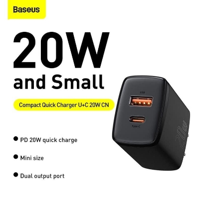 Picture of Baseus Compact Super Quick Charger Dual Port U+C 20W CN Black