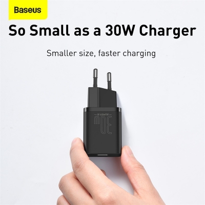 Picture of BASEUS Super Si Quick Charger IC 30W Travel Charging Adapter EU Plug - Black