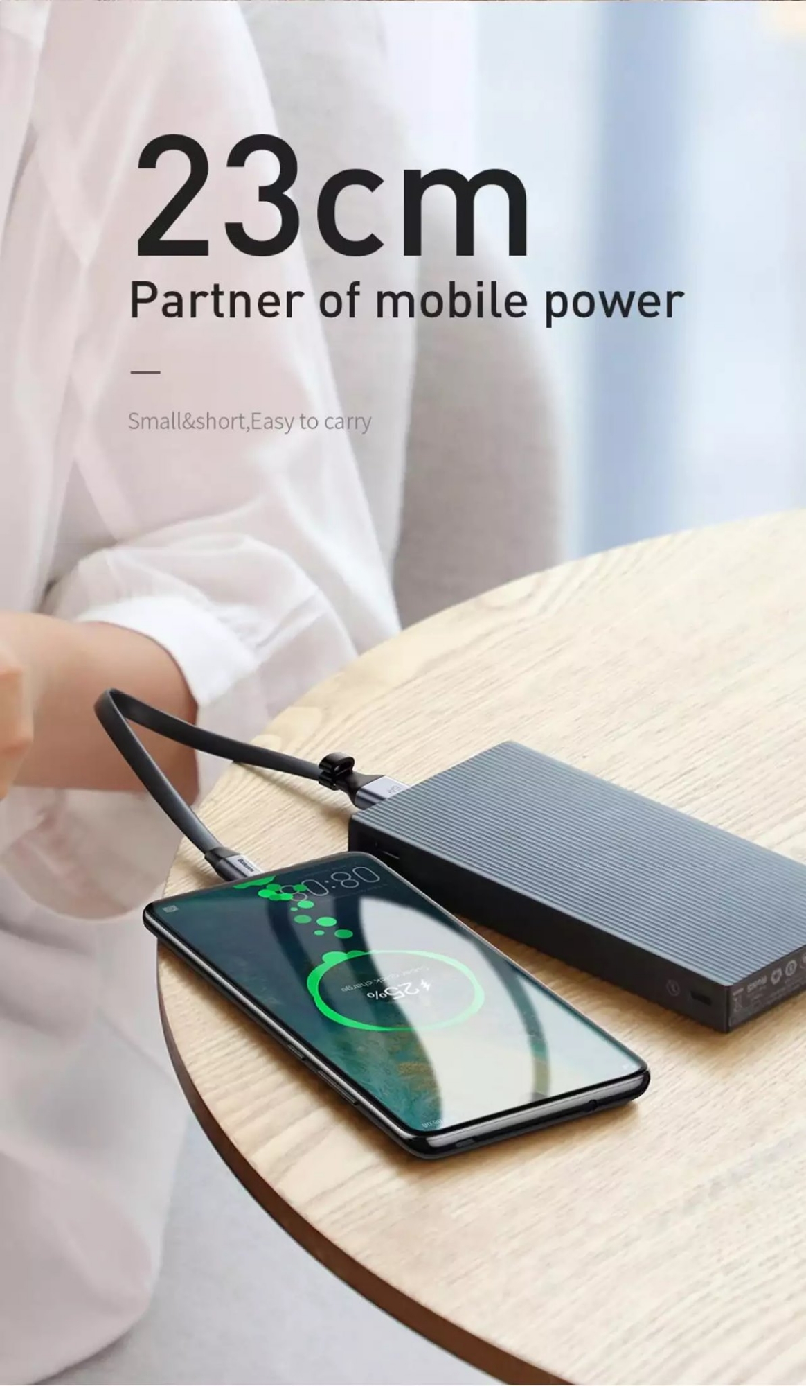 Picture of Baseus Power Bank Short Data Cable USB A to Type-C Cable 40W 5A