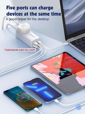 Picture of LDNIO 65W MAX USB Wall Charger with Universal Outlet Power Strip Extension Socket with USB C 2500W Travel Adapter Fast Charger PD & QC 3.0 Singapore UK Plug 2 Meter Cable