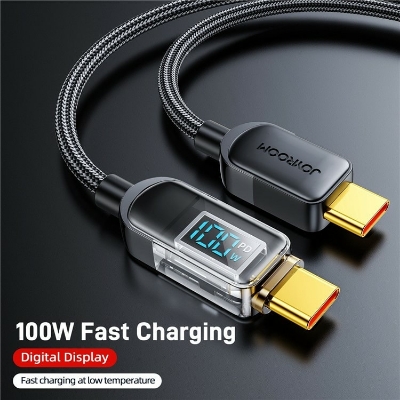 Picture of Joyroom 100W Type-C to Type-C Charging Cable Digital Display 480Mbps Data Transmission Wire Cord 1.2m - Black