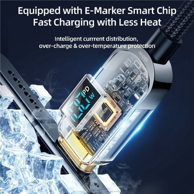 Picture of Joyroom 100W Type-C to Type-C Charging Cable Digital Display 480Mbps Data Transmission Wire Cord 1.2m - Black