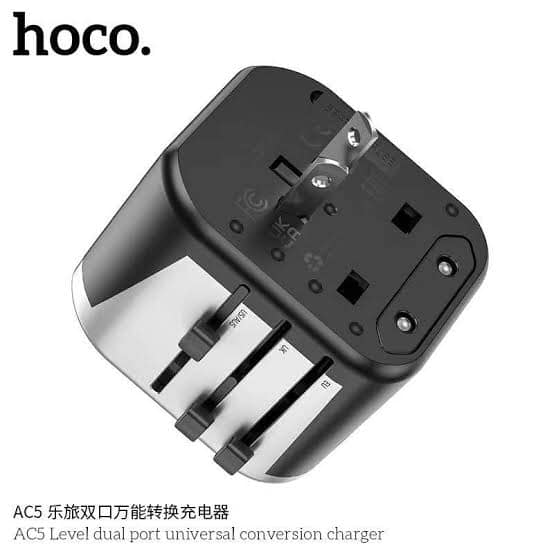 Picture of Hoco Universal Travel Plug Adapter AC5 Dual Port 12w -Black