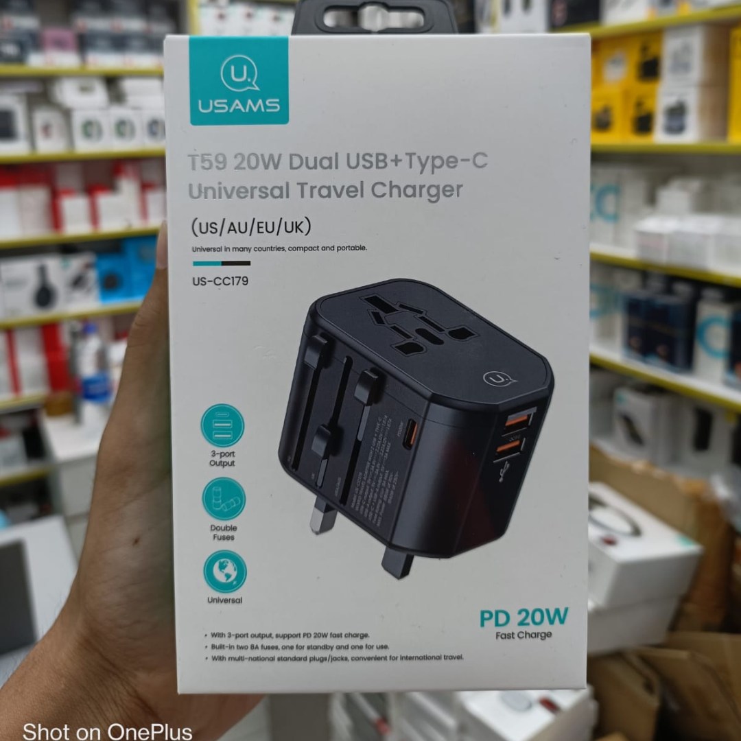 Picture of USAMS-CC179 T59 20W Dual USB +Type-C Universal Travel Charger (US/AU/UK/EU)