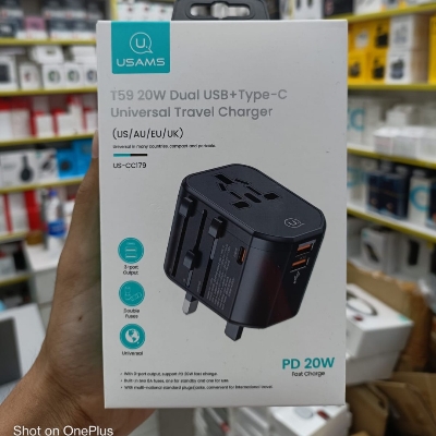 Picture of USAMS-CC179 T59 20W Dual USB +Type-C Universal Travel Charger (US/AU/UK/EU)