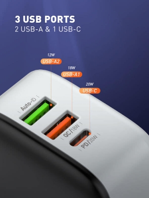 Picture of LDNIO A3513Q 32W Multiport PD 3.0 20W + QC 3.0 18W + 2.4A Auto-ID Wall Charger