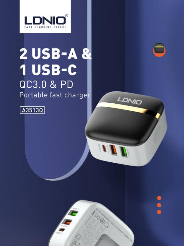 Picture of LDNIO A3513Q 32W Multiport PD 3.0 20W + QC 3.0 18W + 2.4A Auto-ID Wall Charger