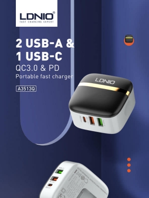 Picture of LDNIO A3513Q 32W Multiport PD 3.0 20W + QC 3.0 18W + 2.4A Auto-ID Wall Charger