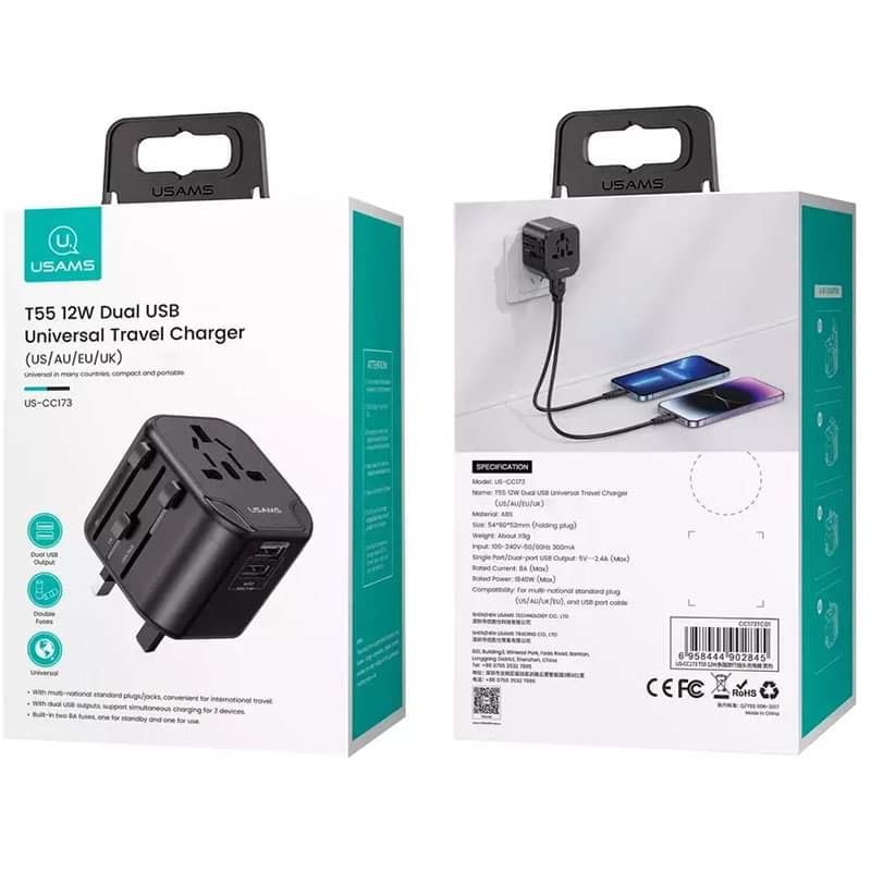 Picture of USAMS 12W Dual USB Universal Travel Charger (US/AU/EU/UK)