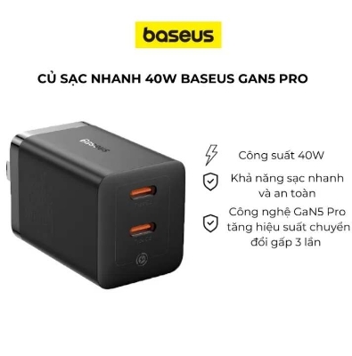 Picture of Baseus GaN5 Pro Fast Charger C+C 40W for iPhone Samsung Macbook iPad