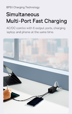 Picture of BASEUS PowerCombo Digital Power Strip 3 AC+1 USB+2 Type-C 40W with 1.5m Power Cord, CN Plug - Black