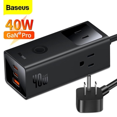 Picture of BASEUS PowerCombo Digital Power Strip 3 AC+1 USB+2 Type-C 40W with 1.5m Power Cord, CN Plug - Black
