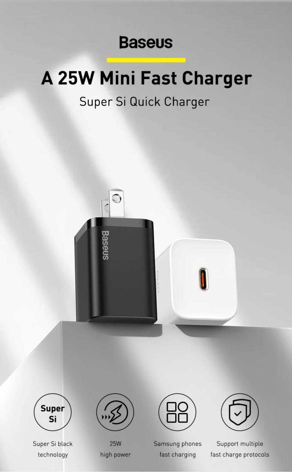 Picture of Baseus 20w Charger Super Si USB C For iPhone 12 Pro Max Support Type C PD Fast Charging Portable Phone Charger For iP 11 Pro Max