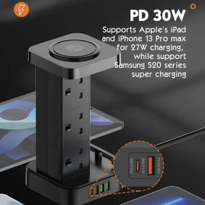 Picture of LDNIO SKW6457 15W Wireless Charging Power Socket With BS1363 6 UK Outlet 4 USB Ports Power Strip