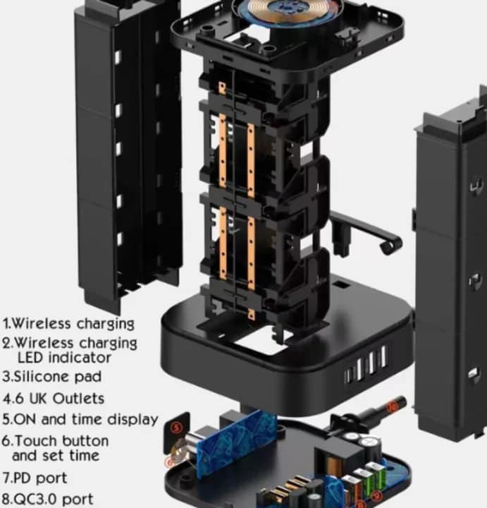 Picture of LDNIO SKW6457 15W Wireless Charging Power Socket With BS1363 6 UK Outlet 4 USB Ports Power Strip